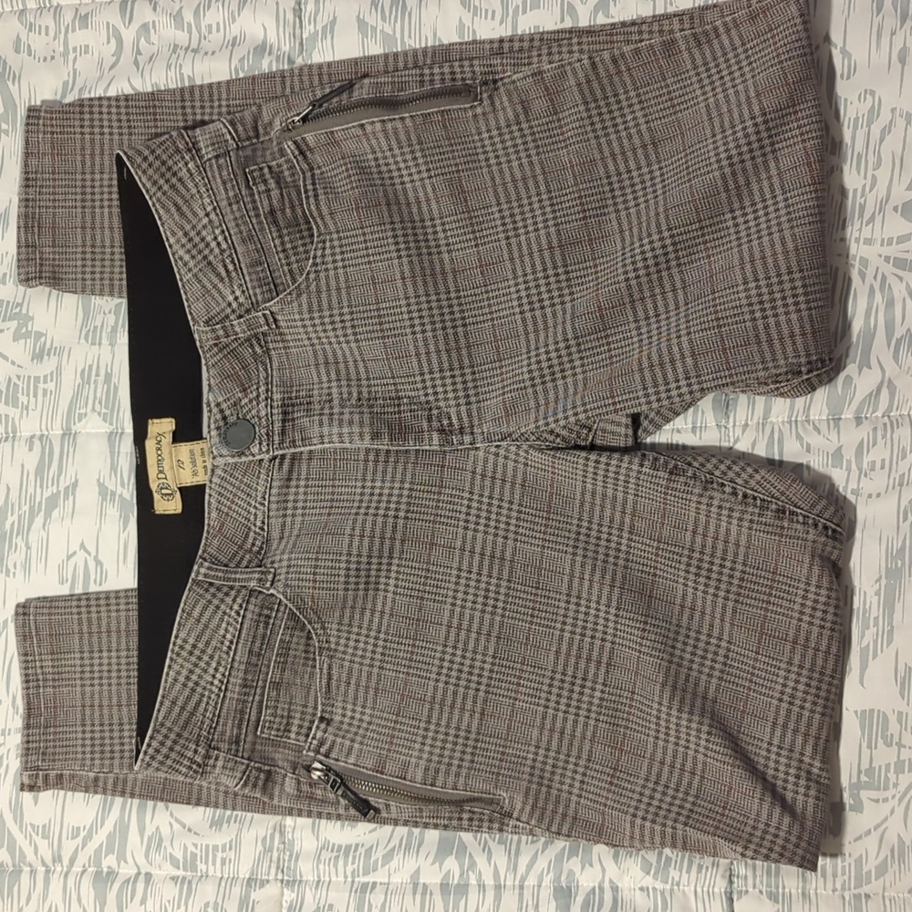 Democracy "Ab"solution Houndstooth Plaid Zippered Skinny Pants Size 12 Gray